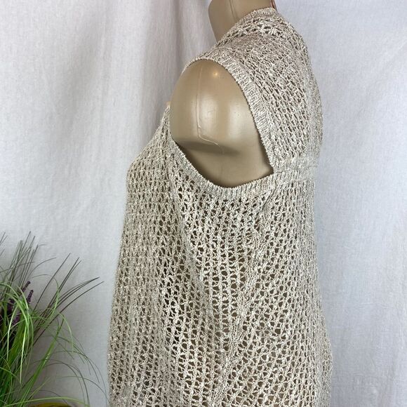 Eileen Fisher Tan Crochet Open Front Cardigan Sweater S - Picture 5 of 7